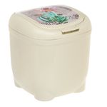 Casa si Gradina - Mobilier - Organizare si depozitare - Cosuri de gunoi - Cos de Gunoi din Plastic Bej cu Model Frunze, 4L, cu Capac cu Deschidere prin Buton - Infinity.ro