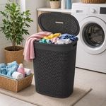 Market - Spalare si intretinere rufe - Uscatoare de rufe si accesorii - Cos pentru rufe din plastic, 60L, Antracit, cu capac detasabil si manere - Infinity.ro