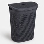 Market - Spalare si intretinere rufe - Uscatoare de rufe si accesorii - Cos pentru rufe din plastic, 60L, Antracit, cu capac detasabil si manere - Infinity.ro