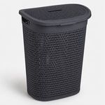 Market - Spalare si intretinere rufe - Uscatoare de rufe si accesorii - Cos pentru rufe din plastic, 60L, Antracit, cu capac detasabil si manere - Infinity.ro
