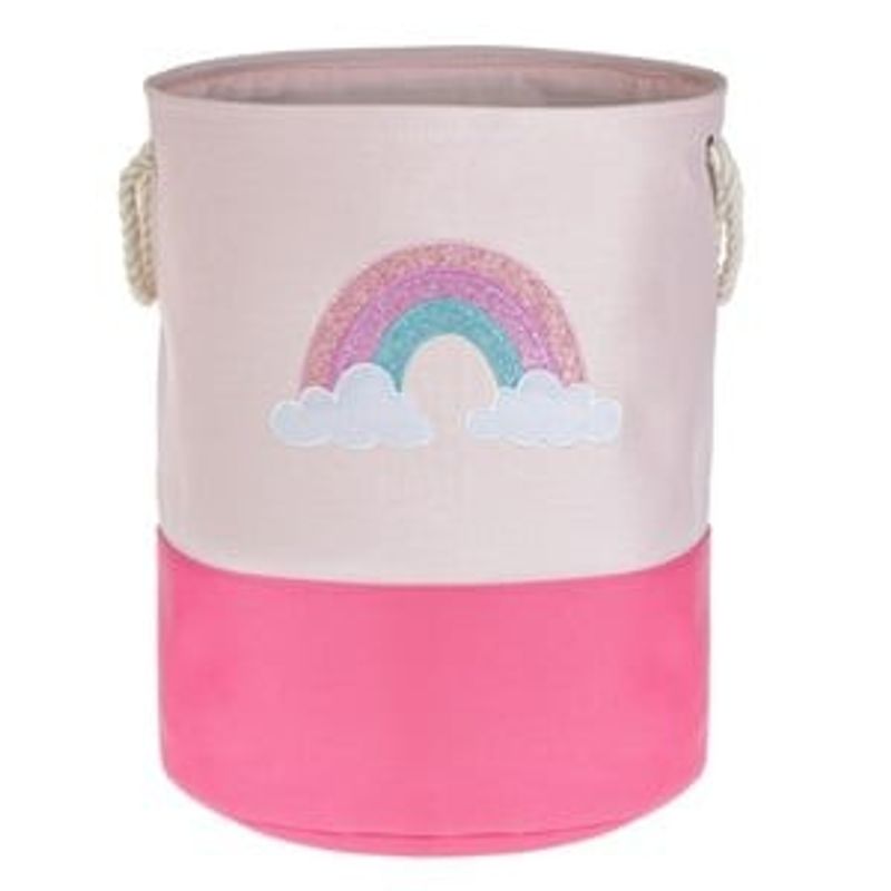 Market - Spalare si intretinere rufe - Uscatoare de rufe si accesorii - Cos de rufe cilindric curcubeu roz fucsia pentru copii - Infinity.ro