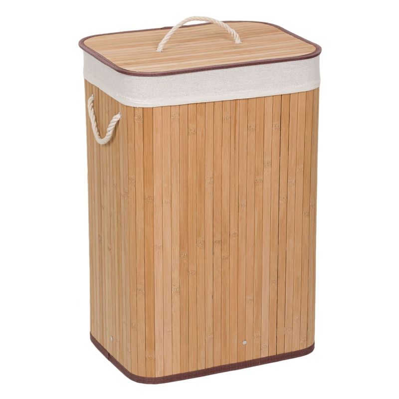 Market - Spalare si intretinere rufe - Uscatoare de rufe si accesorii - Cos din Bambus Natural cu Capac pentru Rufe, 72L, 40x30x60 cm - Infinity.ro