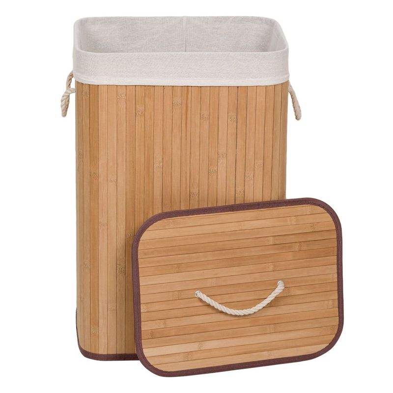 Market - Spalare si intretinere rufe - Uscatoare de rufe si accesorii - Cos din Bambus Natural cu Capac pentru Rufe, 72L, 40x30x60 cm - Infinity.ro