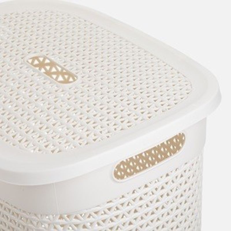 Market - Spalare si intretinere rufe - Uscatoare de rufe si accesorii - Cos Rufe Plastic Ecru 60L cu Capac Detasabil - Infinity.ro