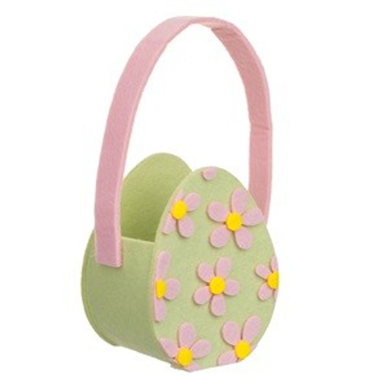 Casa si Gradina - Decoratiuni - Decoratiuni de sezon - Cos decorativ de Paste din fetru cu margarete 3D si maner, 9x7x20cm, verde - Infinity.ro