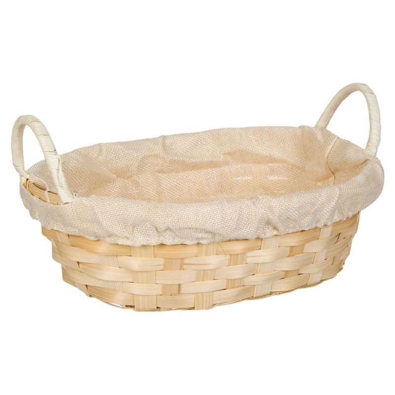 Casa si Gradina - Decoratiuni - Decoratiuni de sezon - Cos decorativ oval din bambus cu tesatura bej, 25x20x8cm - Infinity.ro