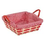 Casa si Gradina - Decoratiuni - Decoratiuni de sezon - Cos Decorativ Patrat din Bambus cu Captuseala din Stofa in Carouri Bej si Rosii, 21x21x8cm - Infinity.ro
