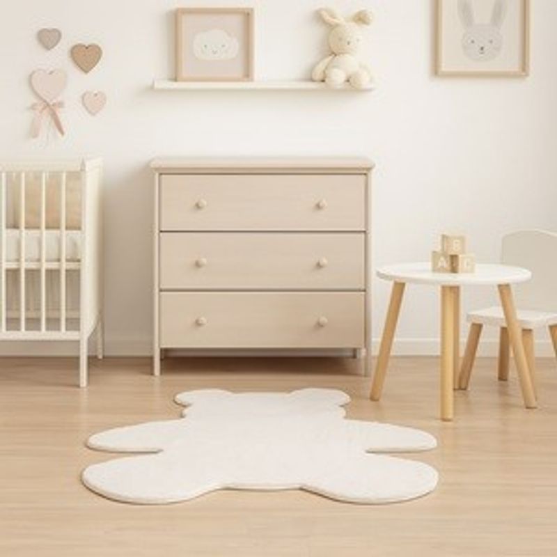 Casa si Gradina - Textile si covoare - Covoare - Covoare casa - Covor Decorativ pentru Copii, Forma de Ursulet, Blana Artificiala, Off White, 90x110cm - Infinity.ro