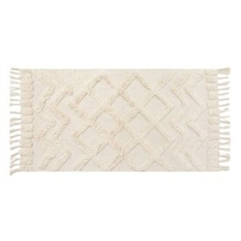 Casa si Gradina - Textile si covoare - Covoare - Covoare casa - Covor Decorativ Tufted cu Model Relief si Franjuri, 100x65 cm, Ecru - Infinity.ro