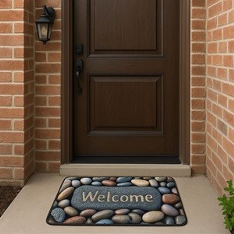 Casa si Gradina - Textile si covoare - Covoare - Covorase intrare - Covoras de intrare cu model de pietre si mesaj Welcome, 60x40 cm - Infinity.ro