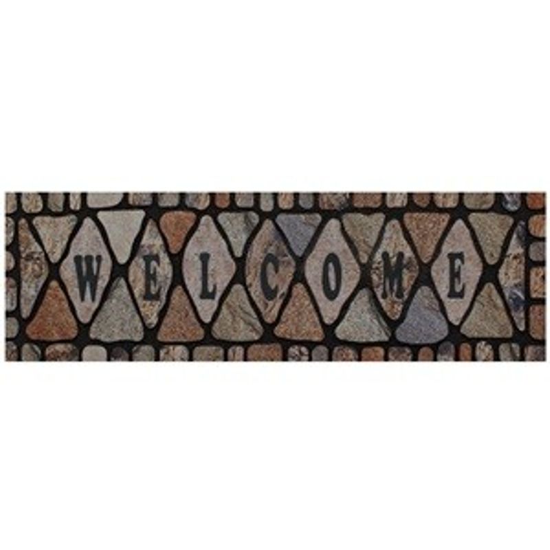 Casa si Gradina - Textile si covoare - Covoare - Covorase intrare - Covoras de intrare negru cu model reliefat pietre si mesaj Welcome, 75x25 cm - Infinity.ro