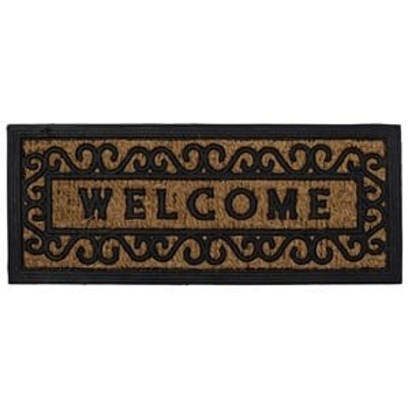 Casa si Gradina - Textile si covoare - Covoare - Covorase intrare - Covoras pentru treapta de intrare, Maro cu model grilaj si mesaj Welcome, 60x25 cm - Infinity.ro