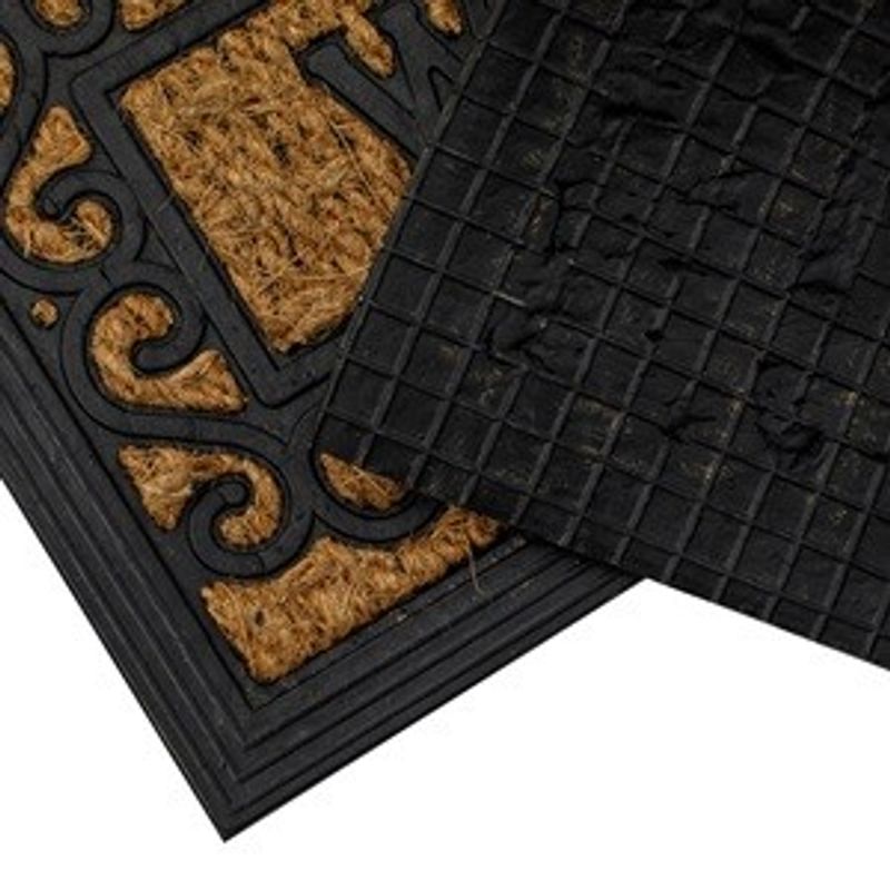 Casa si Gradina - Textile si covoare - Covoare - Covorase intrare - Covoras pentru treapta de intrare, Maro cu model grilaj si mesaj Welcome, 60x25 cm - Infinity.ro