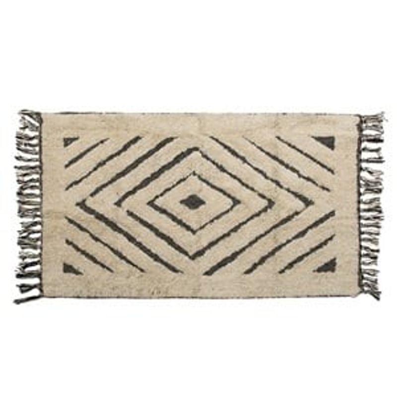 Casa si Gradina - Textile si covoare - Covoare - Covoare casa - Covoras Decorativ de Iarna din Bumbac Bej cu Model Diamant si Franjuri, 90x60 cm - Infinity.ro