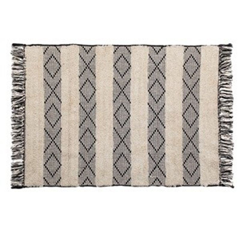 Casa si Gradina - Textile si covoare - Covoare - Covoare casa - Covoras Decorativ de Iarna din Bumbac cu Dungi si Franjuri, Bej si Negru, 110x80cm - Infinity.ro