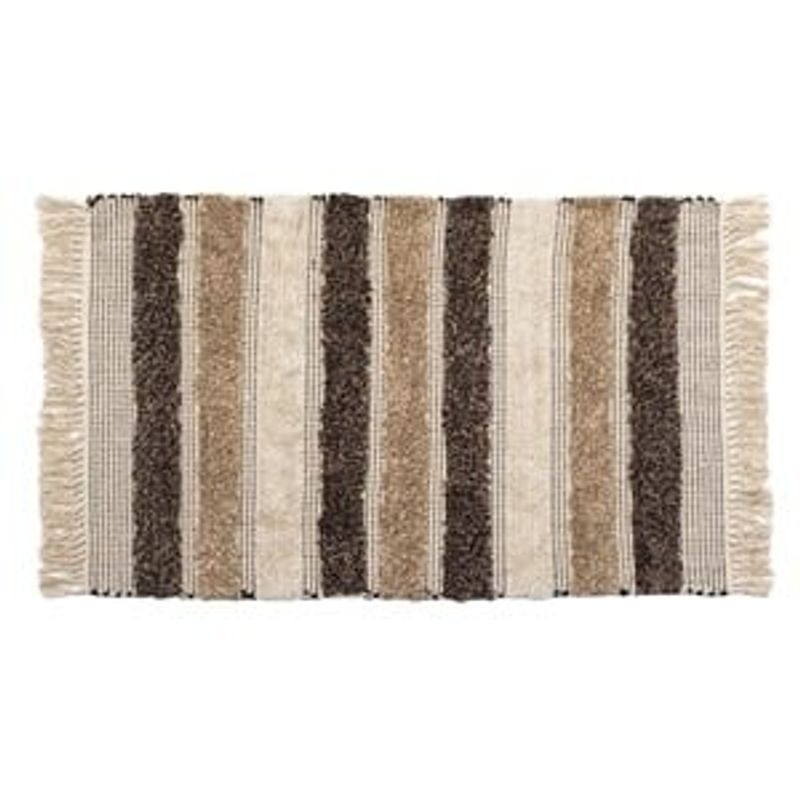 Casa si Gradina - Textile si covoare - Covoare - Covoare casa - Covoras Decorativ de Iarna din Bumbac, Bej cu Maro, Dungi si Franjuri, 100x70 cm - Infinity.ro