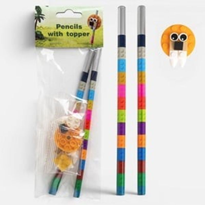 Carti si Birotica - Birotica - Instrumente de scris - Creioane - Creioane cu Topper Leu, Model Caramizi, Multicolor, 2 buc - Infinity.ro