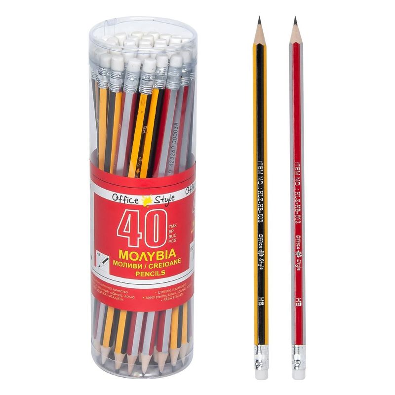 Carti si Birotica - Birotica - Instrumente de scris - Creioane - Set Creioane HB cu Radiera, 40 buc, Multicolor - Infinity.ro