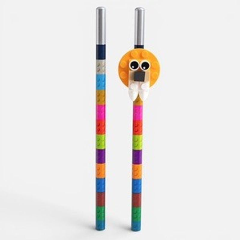 Carti si Birotica - Birotica - Instrumente de scris - Creioane - Creioane cu Topper Leu, Model Caramizi, Multicolor, 2 buc - Infinity.ro
