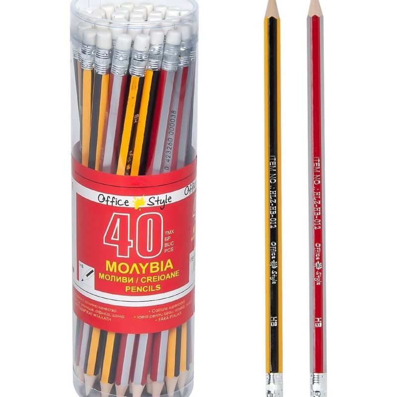 Carti si Birotica - Birotica - Instrumente de scris - Creioane - Set Creioane HB cu Radiera, 40 buc, Multicolor - Infinity.ro