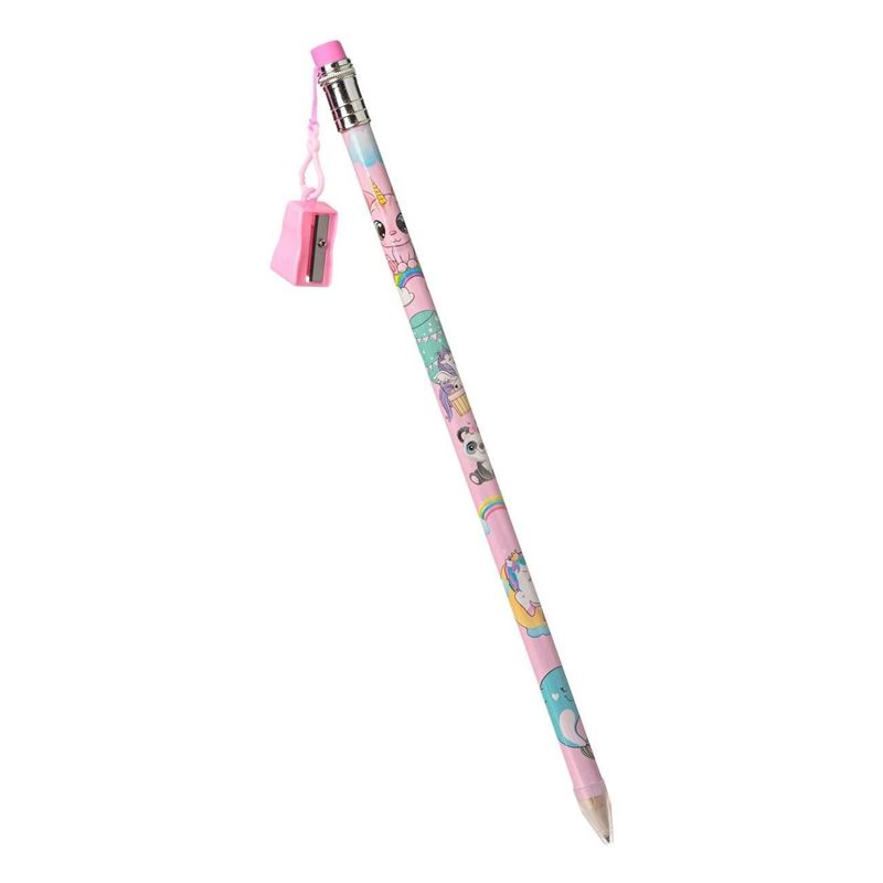 Carti si Birotica - Birotica - Instrumente de scris - Creioane - Creion decorativ mare cu print unicorn si ascutitoare, 38 cm, roz - Infinity.ro