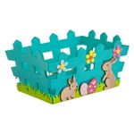 Casa si Gradina - Decoratiuni - Decoratiuni de sezon - Cos decorativ de Paste din fetru, Turcoaz, cu iepurasi si oua, 22x17x12cm - Infinity.ro