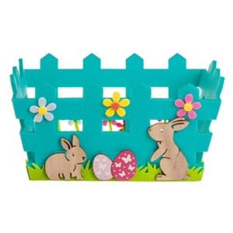 Casa si Gradina - Decoratiuni - Decoratiuni de sezon - Cos decorativ de Paste din fetru, Turcoaz, cu iepurasi si oua, 22x17x12cm - Infinity.ro