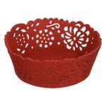 Casa si Gradina - Decoratiuni - Decoratiuni de sezon - Cos decorativ de Paste din fetru rosu, cu model floral perforat, diametru 17 cm - Infinity.ro