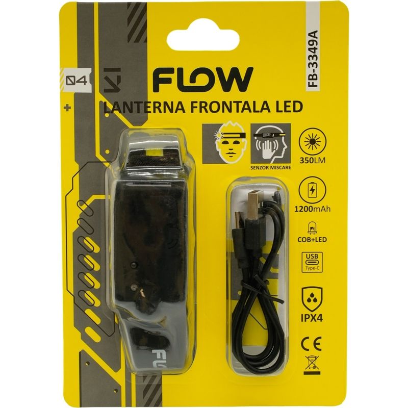 Casa si Gradina - Corpuri si surse de iluminat - Iluminat exterior - Lanterne - Lanterna de cap LED cu senzor de miscare FLOW FB-3349A - Infinity.ro