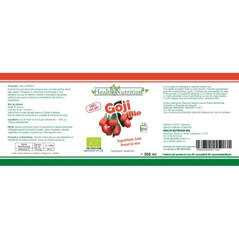 Market - Bauturi - Bauturi non-alcoolice - Bauturi necarbogazoase - Goji BIO - Suc 100% pur, 500 ml - Infinity.ro