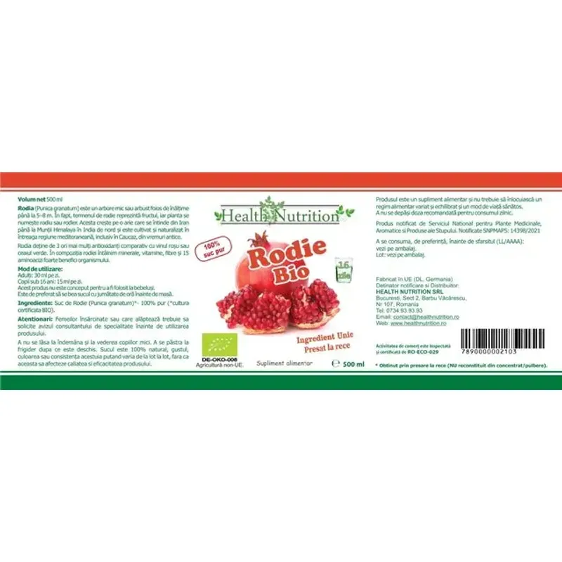 Market - Bauturi - Bauturi non-alcoolice - Bauturi necarbogazoase - Rodie 100%  suc pur 500 ml ECOLOGIC - Infinity.ro
