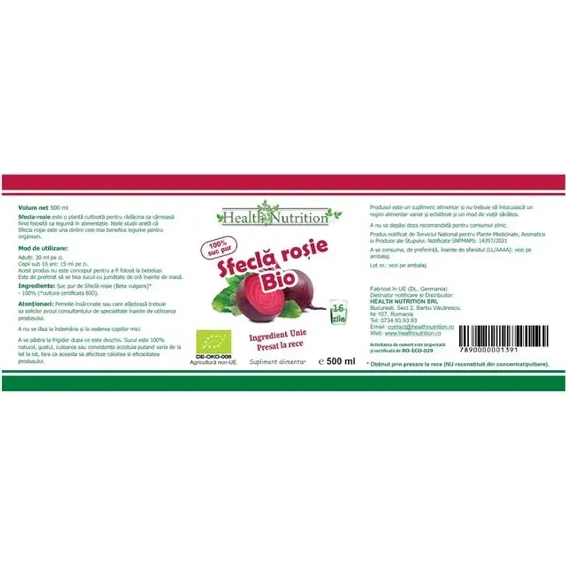 Market - Bauturi - Bauturi non-alcoolice - Bauturi necarbogazoase - Sfecla rosie 100% suc pur 500 ml ECOLOGIC - Infinity.ro