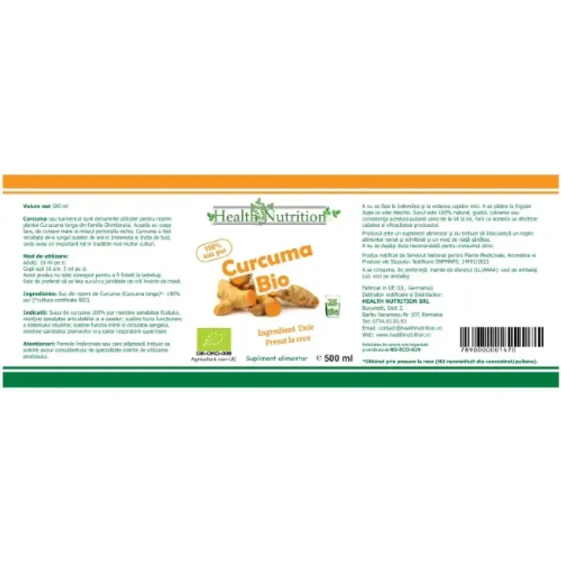 Market - Bauturi - Bauturi non-alcoolice - Bauturi necarbogazoase - Curcuma 100% suc pur 500 ml ECOLOGIC - Infinity.ro