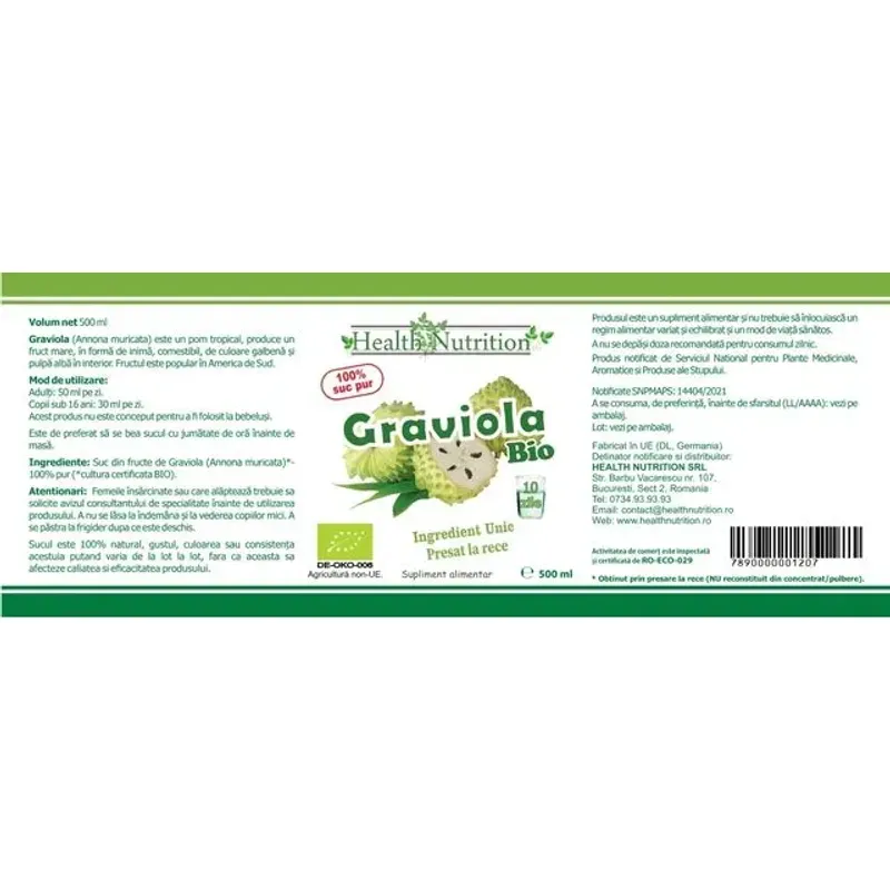 Market - Bauturi - Bauturi non-alcoolice - Bauturi necarbogazoase - Graviola 100% suc pur 500 ml ECOLOGIC - Infinity.ro