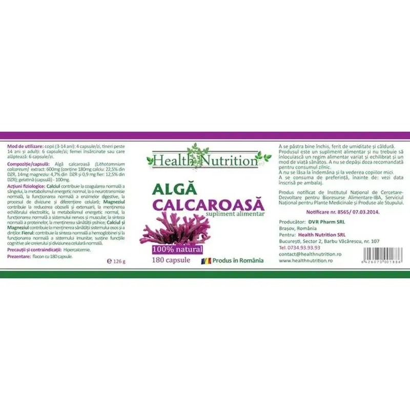 Ingrijire personala si Cosmetice - Sanatate si wellness - Suplimente alimentare - Alte suplimente alimentare - ALGA CALCAROASA 180 CPS - Infinity.ro