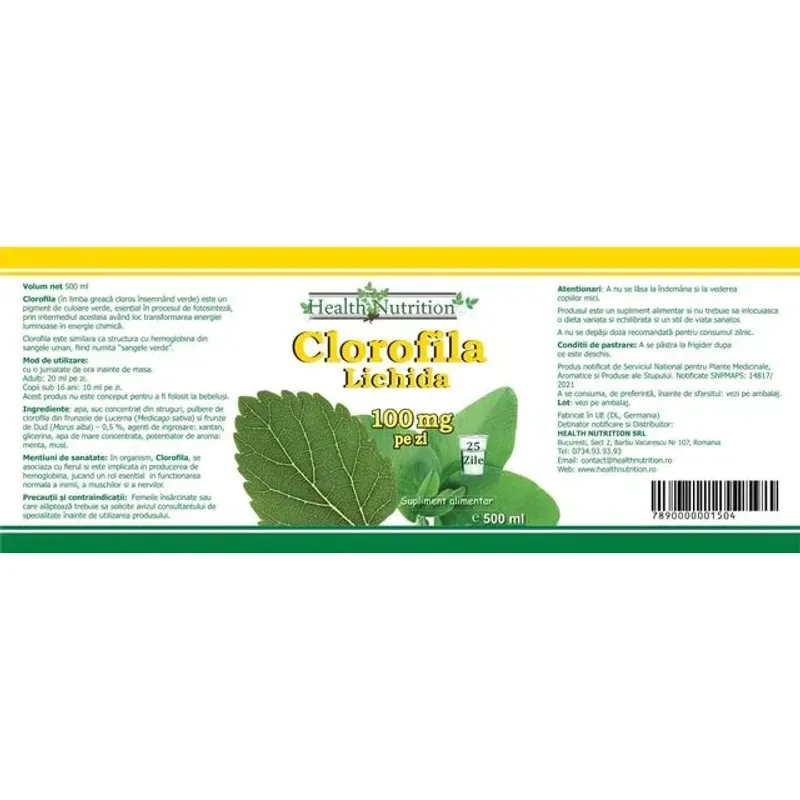 Ingrijire personala si Cosmetice - Sanatate si wellness - Suplimente alimentare - Alte suplimente alimentare - Clorofila lichida 500 ml - Infinity.ro