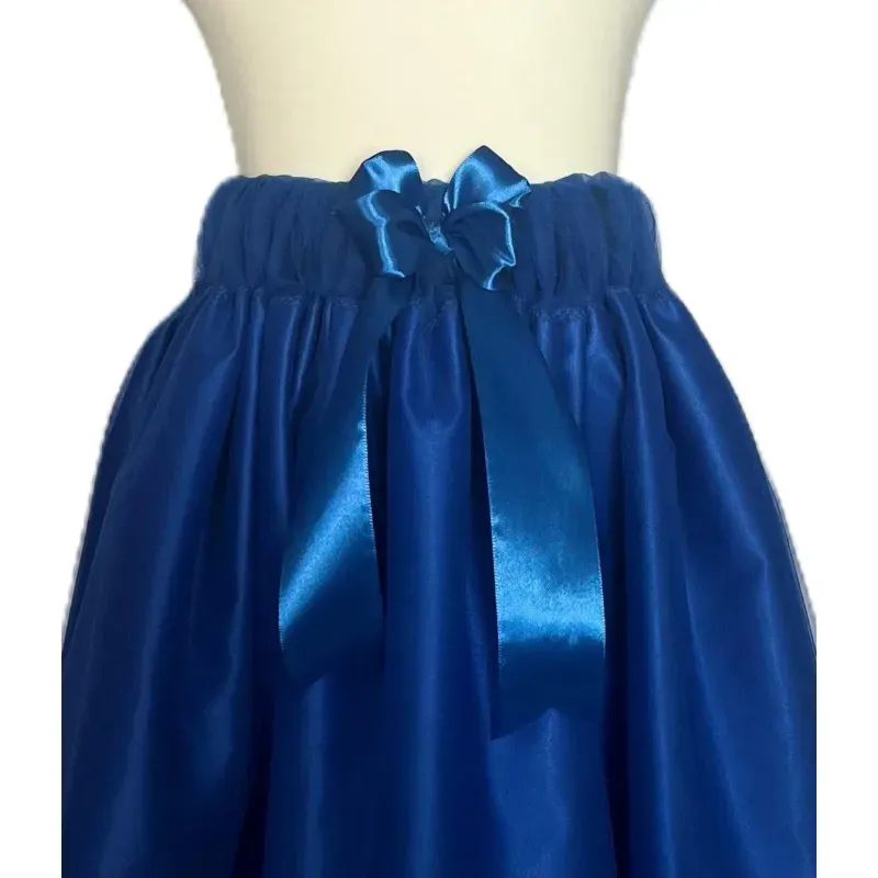 Fashion, accesorii si bijuterii - Copii - Imbracaminte copii - Fuste copii - Fusta tutu din tulle, albastra, cu fundita, marime 122-128 cm - Infinity.ro