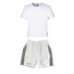 Fashion, accesorii si bijuterii - Barbati - Imbracaminte - Pantaloni barbati - Set Pantaloni Scurti si Tricou, Set cu Evaporare Rapida a Transpiratiei, Alb, M, PriStyle® - Infinity.ro