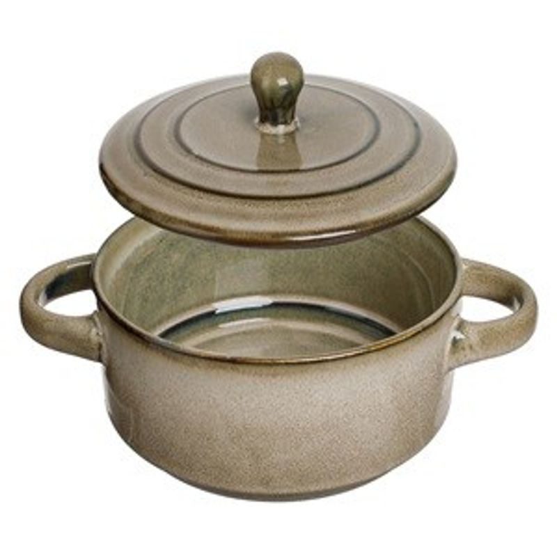 Casa si Gradina - Bucatarie si vesela - Vesela si tacamuri - Farfurii si boluri - Bol ceramic cu capac si manere, 700ml, Verde Kaki, Glaze - Infinity.ro