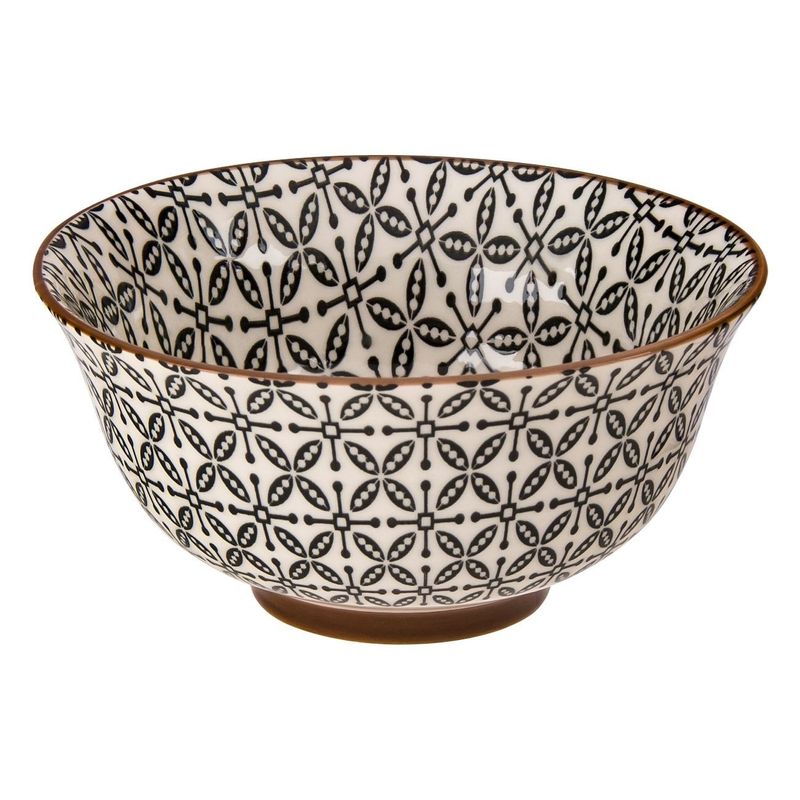 Casa si Gradina - Bucatarie si vesela - Vesela si tacamuri - Farfurii si boluri - Bol Ceramic Rotund Bej cu Detalii Decorative Negre - Infinity.ro