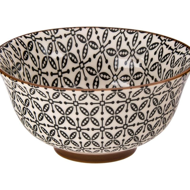 Casa si Gradina - Bucatarie si vesela - Vesela si tacamuri - Farfurii si boluri - Bol Ceramic Rotund Bej cu Detalii Decorative Negre - Infinity.ro