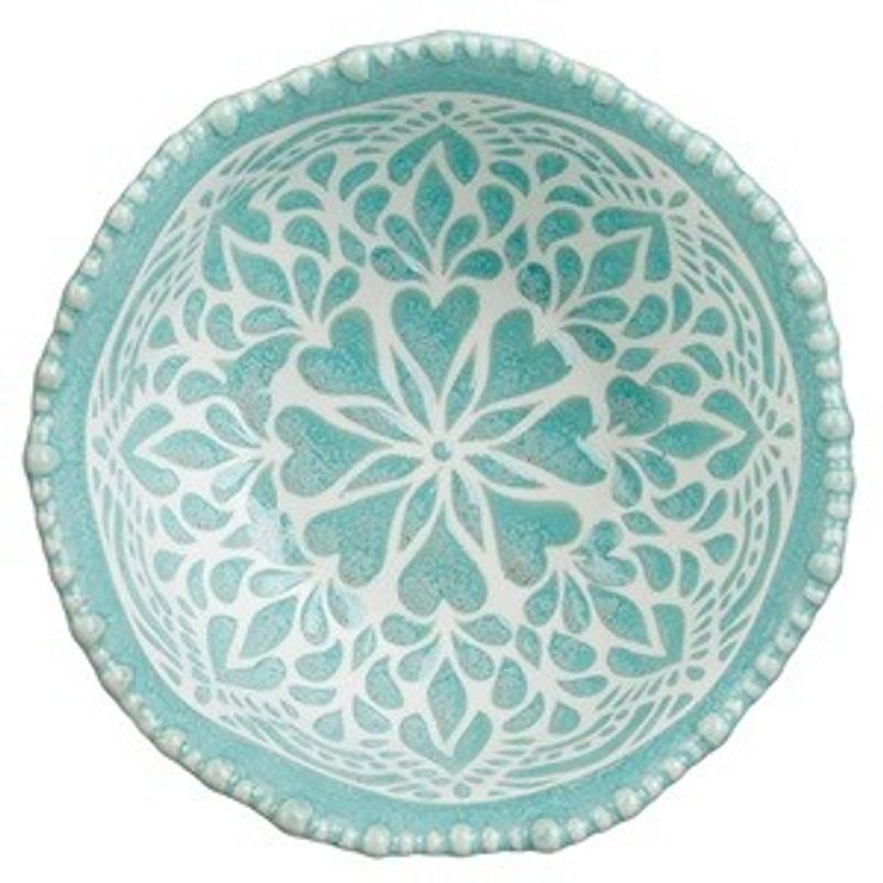 Casa si Gradina - Bucatarie si vesela - Vesela si tacamuri - Farfurii si boluri - Bol decorativ din portelan, verde menta, cu model floral reliefat - Infinity.ro