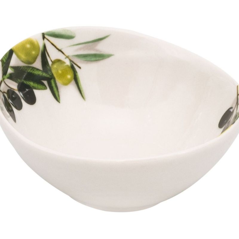 Casa si Gradina - Bucatarie si vesela - Vesela si tacamuri - Farfurii si boluri - Bol Oval Portelan Alb cu Model Masline - Design Mediteranean - Infinity.ro