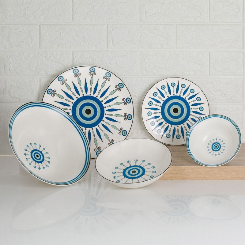 Casa si Gradina - Bucatarie si vesela - Vesela si tacamuri - Farfurii si boluri - Bol portelan cu model tribal ochi, 1.8L, Alb/Albastru/Negru - Infinity.ro