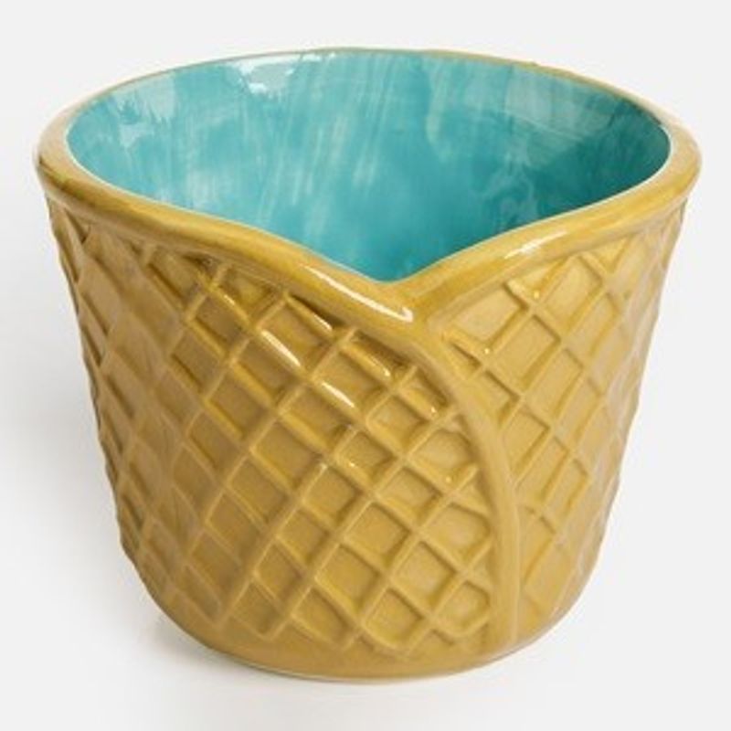 Casa si Gradina - Bucatarie si vesela - Vesela si tacamuri - Farfurii si boluri - Bol Ceramic 3D Cornet Inghetata Turcoaz Model Vafa 250ml - Infinity.ro
