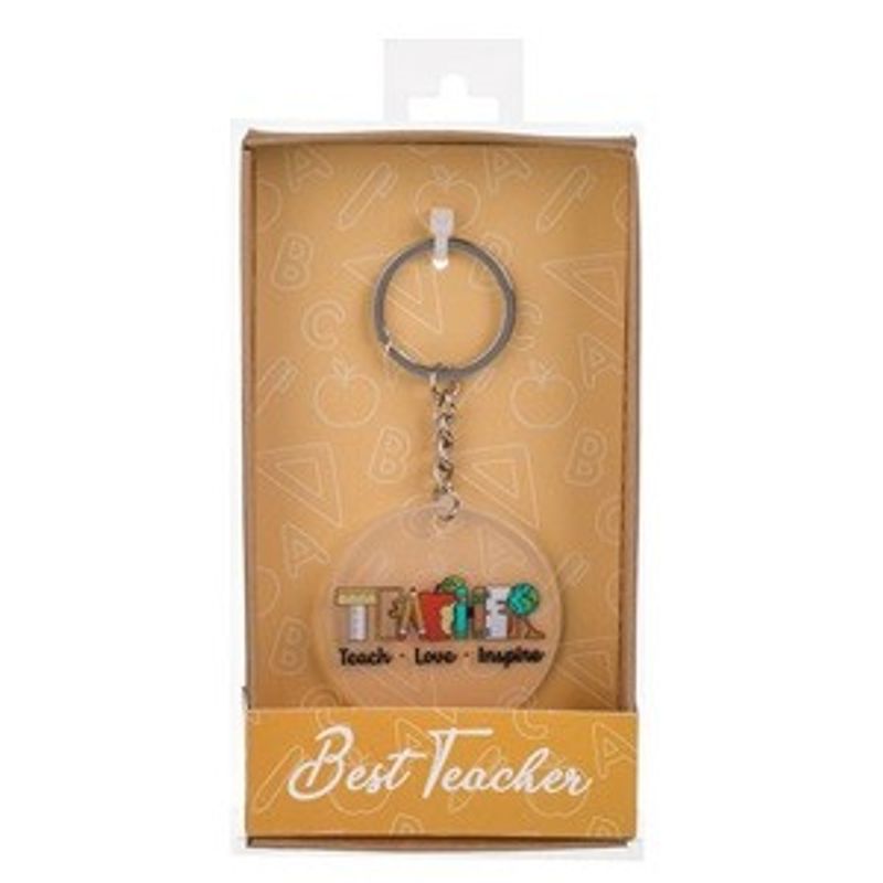 Fashion, accesorii si bijuterii - Copii - Accesorii copii - Alte accesorii copii - Breloc argintiu cu mesaj Teacher - Teach - Love - Inspire, 10 cm - Infinity.ro