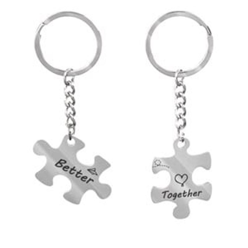 Fashion, accesorii si bijuterii - Copii - Accesorii copii - Alte accesorii copii - Breloc Cadou Argintiu cu Piese Puzzle, Set 2 buc, 10cm - Infinity.ro