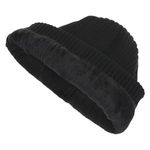 Fashion, accesorii si bijuterii - Barbati - Accesorii barbati - Caciuli si sepci barbati - Caciula tricotata neagra cu captuseala fleece si element metalic, pentru barbati - Infinity.ro