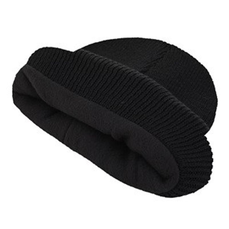 Fashion, accesorii si bijuterii - Barbati - Accesorii barbati - Caciuli si sepci barbati - Caciula tricotata neagra cu captuseala fleece si patch tesut pentru barbati - Infinity.ro
