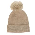Fashion, accesorii si bijuterii - Femei - Accesorii femei - Caciuli si palarii femei - Caciula Tricotata Bej cu Strass si Pompon pentru Femei - Infinity.ro